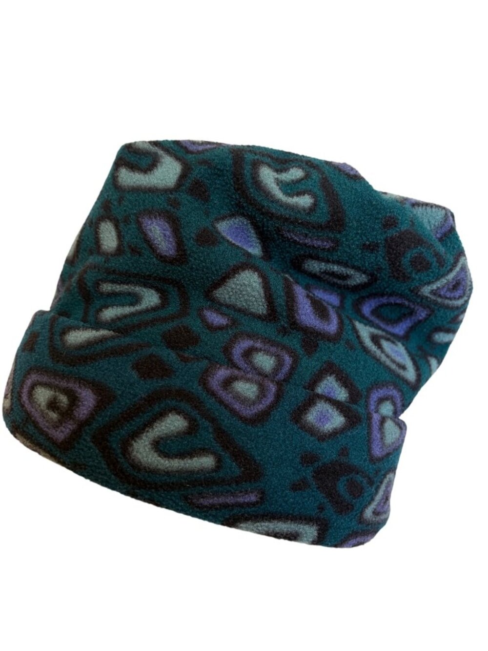 Vintage Turtle Fur Fleece Ski Hat Green Purple Round Pulled Top Made In USA
